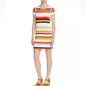 Alice Olivia Mika Striped Dress Women Size L Crochet Knit Linen Short Sleeves
